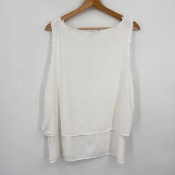 Sundance Women's White Scoop Neck Tiered Tank Top Large - Picture 3 of 11